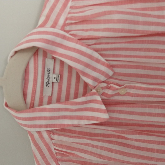 Madewell Central Short-Sleeve Tie-Back Button-Down Shirt In Rose Stripe - Picture 9 of 14
